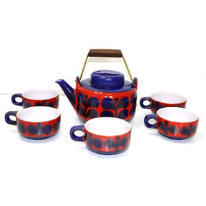 VTG Waechtersbach West Germany Fat Lava MCM Mid Century Teapot Set 5 Cups